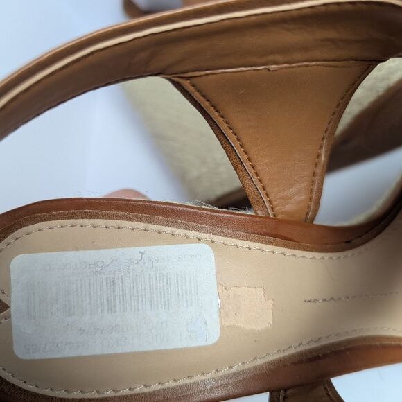 Gianni Bini Tan Leather Wedge Espadrille Sandals Slingback Heels Womens 9 - Picture 7 of 8